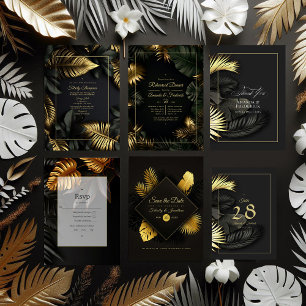 Cartons Réponse Mariage Tropical Noir et Or