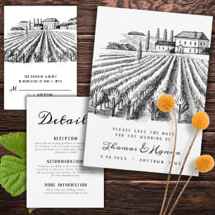 Vineyard Winery Rustic Sketch Wedding Carte RSVP