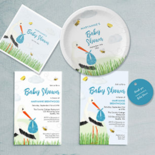 Sachets En Papier Rustic Stork avec Baby shower de garçon abeille et
