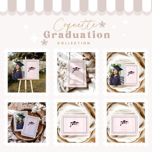 Carte De Remerciements Élégante Coquette Rose Coquette Bow Graduation