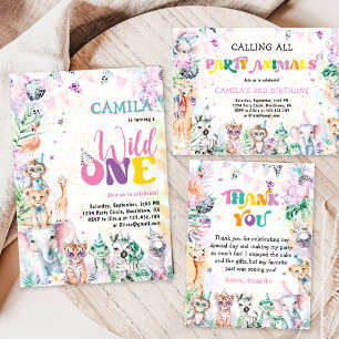 Invitation Wild One mignon Safari Animaux Fille Anniversaire