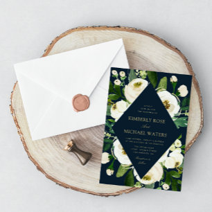 Invitation Cadre floral blanc ivoire marine mariage