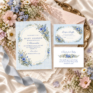 Carte D'accompagnement Baby Shower Couches de Bébé Thème Fleur Sauvage Bl