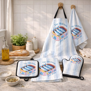 Retro Sardine Familie Aangepaste Naam Kust Schort