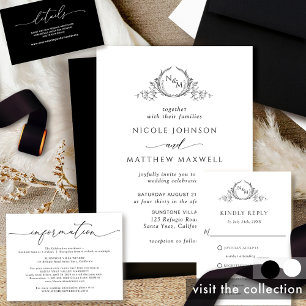 Invitation Mariage de monogramme noir et blanc
