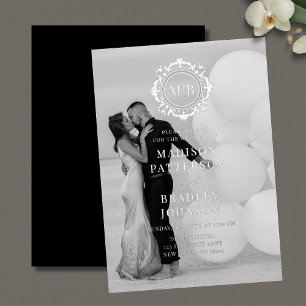 Cartons Réponse Monogramme floral orange Mariage noir blanc