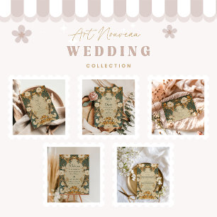 Cartons Réponse Art Nouveau Mariage d'Arc Botanique Or