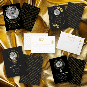 Invitation En Aluminium Cadre inspiré des bijoux en or et mariage feuille