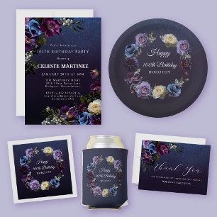 Invitation Moody Purple Flowers 100e anniversaire