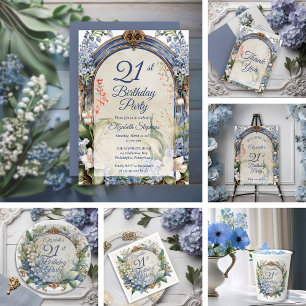 Serviette En Papier Elégant cadre floral baroque 21ème anniversaire