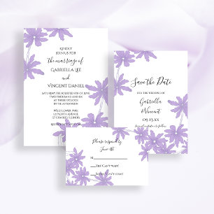 Invitation Marguerites violettes sur Mariage blanc