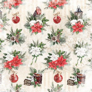 Mug Coton poinsettia rouge et blanc de Noël classique