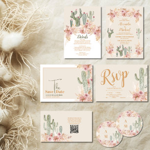 Carte D'accompagnement Mariage de Boho Desert Cactus