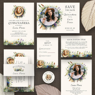 Save The Date Fleur sauvage Cowgirl Rustique Floral Quinceanera 