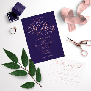 Invitation Rose bleu marine  or Foil Script Elopement Mariage