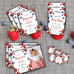 Fraise Blueberry Girl Anniversaire Carte d'invitat