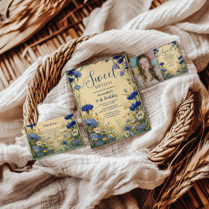 Blauwe Korenbloem Art Nouveau Sweet Sixteen Kaart