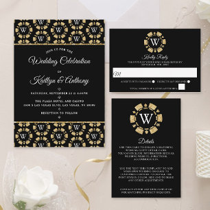 Invitation Parties scintillant d'or Monogram Poker Chip Casin