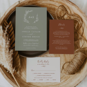 Invitation Feuille minimale   Sage Green Mariage de monogramm