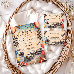 Invitation Baby Shower de voiture de course rétro