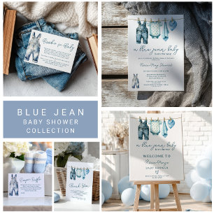 Invitation Baby shower moderne Denim Blue Jean Clothesline