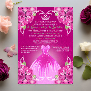 SPAANS PINK ROSES QUINCEAÑERA   BEDANKKAART