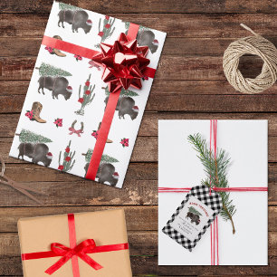 Papier Cadeau Bison Christmas Tree Ranch Wild West Noël Guerre