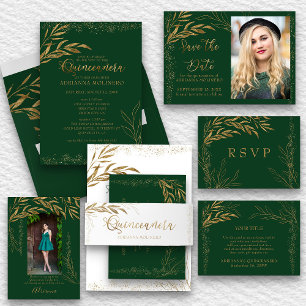 Carte D'accompagnement Boîtier personnalisé Emerald Green et Gold Leaf