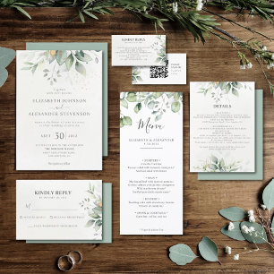 Menu Elégant eucalyptus feuille verdure simple mariage
