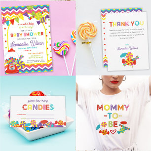 Tenture Baby shower à thème de bonbons coloré fond
