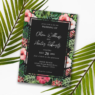 Invitation Hibiscus floral tropical Mariage Marine moderne bl