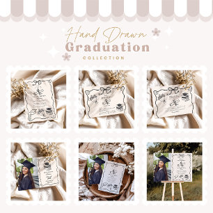 Invitation Main dessinée Illustrée noir & blanc Grad