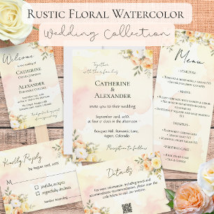 Elégant Rustique Floral Watercolor Menu Mariage