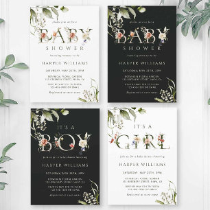 Invitation LETTRE BOtanique VERTE Olive Baby shower