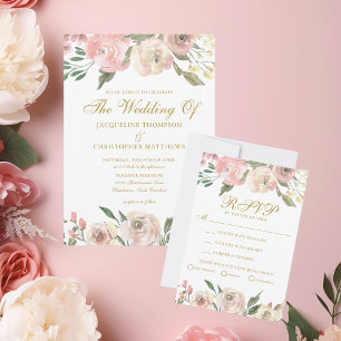 Cartons Réponse Choix de Repas de Mariage Élégant Fleurs Rose Poud