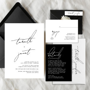 Carte D'accompagnement Élégant Stylish Personnalisé Noms Blanc Noir Maria