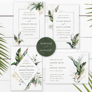 Invitation Aquarelle tropicale Mariage Feuille vert