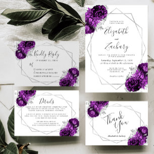 Carte D'accompagnement Plum Purple Floral Argent Détails du Mariage
