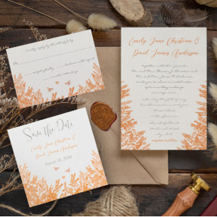 Invitation Blue Green Fleur sauvage Bumble Bee Wedding Invite