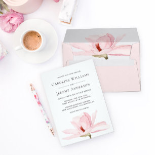 Invitation Elégant Aquarelle rose Magnolia Mariage
