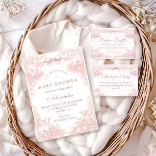 Invitation Baby Shower Rose Toile de Jouy Agneau Vintage