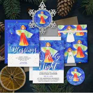 Invitation Saint Ange Gardien Bénédiction Aquarelle de Noël