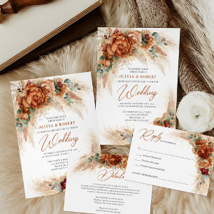 Invitation Terracotta pampas herbe eucalyptus se lever et bri