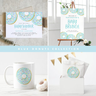 Invitation Aquarelle Bleu mignon Donuts Garçon Bébé Sprinkel