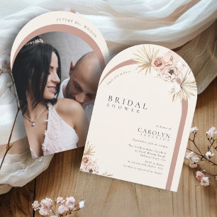 Invitation Arche de photo florale aquarelle boho pour une bab