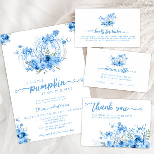Invitation Baby shower d'automne Citrouille bleu