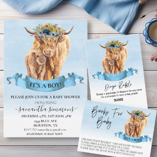 Carte D'accompagnement Livres pour Baby shower Highland Cow Boy Calf