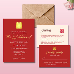 Simple faire-part de mariage rouge beige moderne c