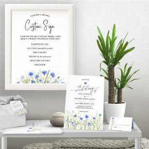 Invitation Mariage fleur sauvage bleu, police gracieuse, flor