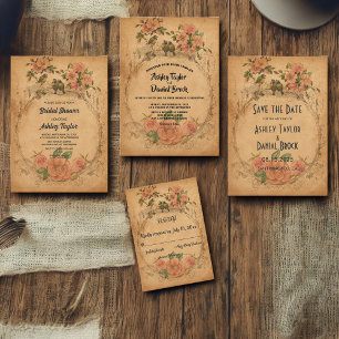 Invitation Vintage Retro Classic Aquarelle Floral Mariage